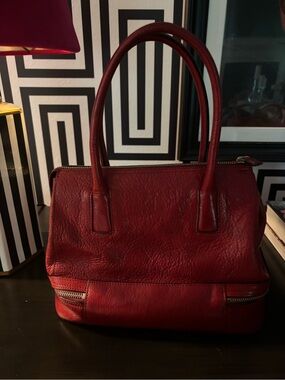 Vintage EL Portal Structured Red Leather Satchel Handbag